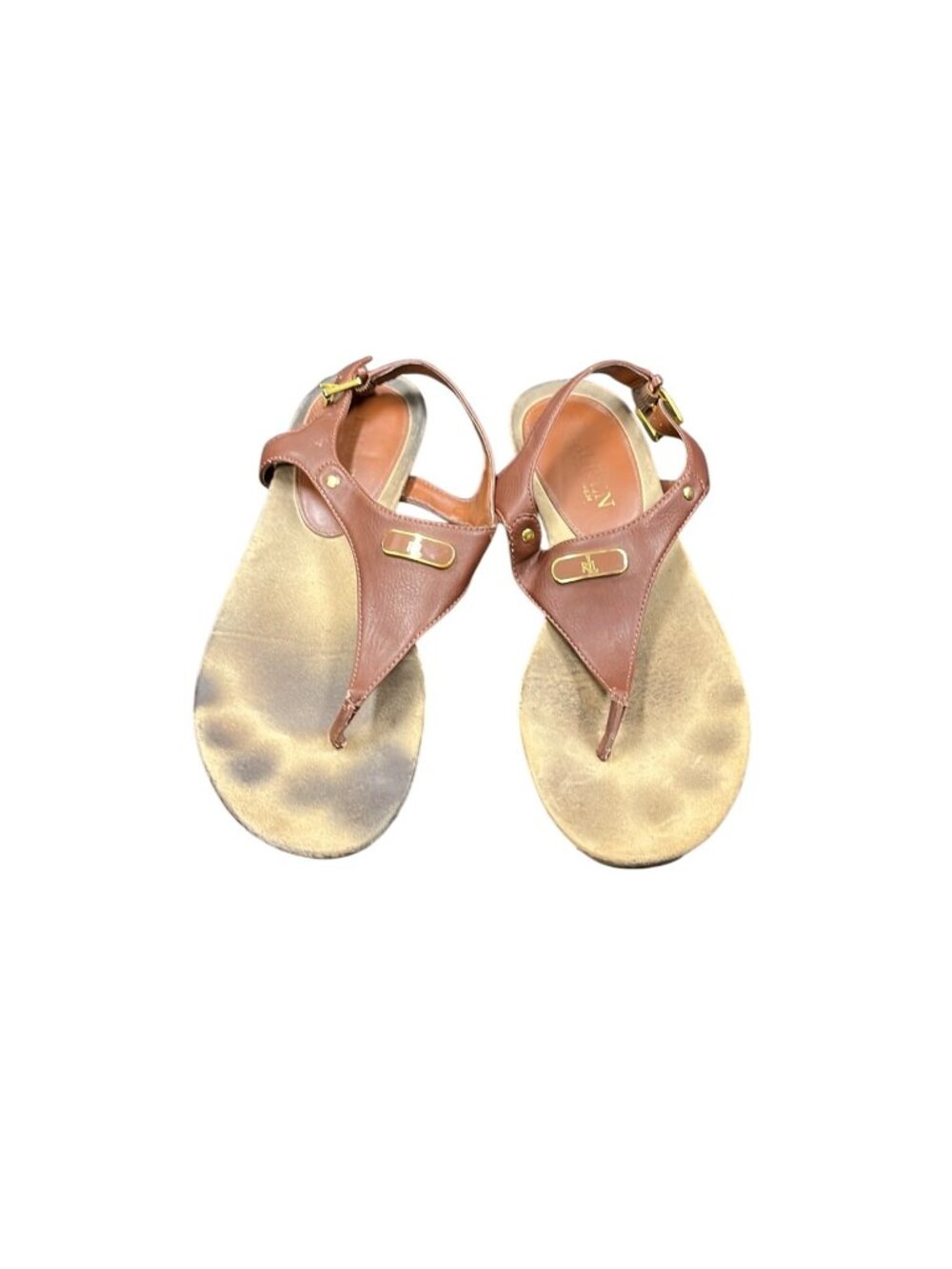 Ralph Lauren Lauren Kacy womens brown faux leather thong sandals sz 7.5B SK10663